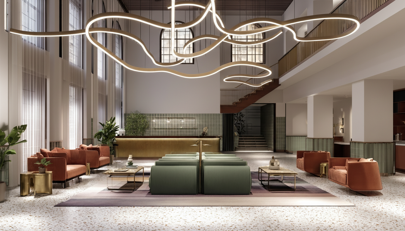let's remove the blurred ceiling lighting from the original image 1, and recreate its lighting using the curly line lighting from the 2nd reference image.