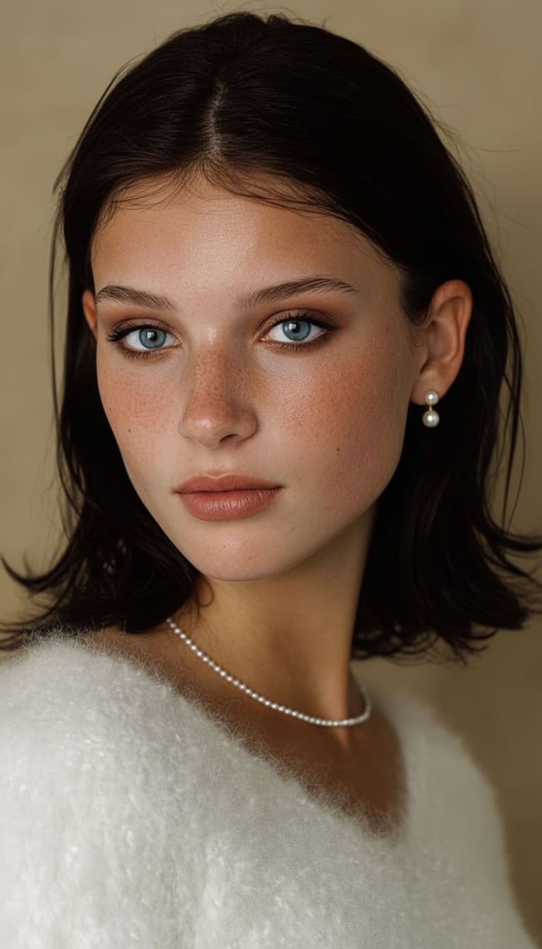 Apply the following make up to this face: natural everyday makeup: light foundation, subtle brown eyeshadow, mascara, nude pink lipstick, soft blush. Keep the rest of the photo unchanged.
